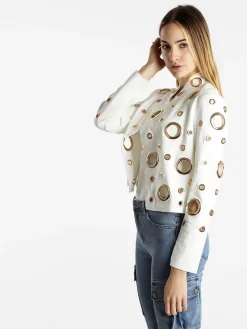 Solada Giacca donna in tessuto scamosciato con anelli - bianco
