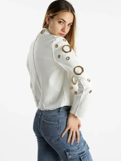 Solada Giacca donna in tessuto scamosciato con anelli - bianco