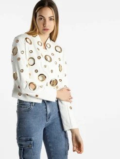 Solada Giacca donna in tessuto scamosciato con anelli - bianco