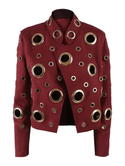 Solada Giacca donna in tessuto scamosciato con anelli - bordeaux