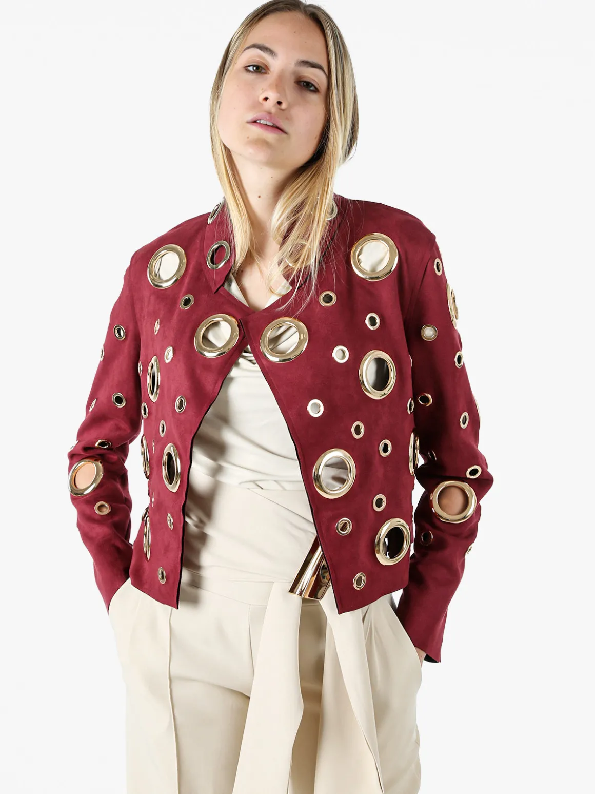 Solada Giacca donna in tessuto scamosciato con anelli - bordeaux