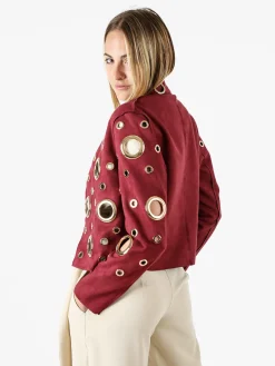 Solada Giacca donna in tessuto scamosciato con anelli - bordeaux