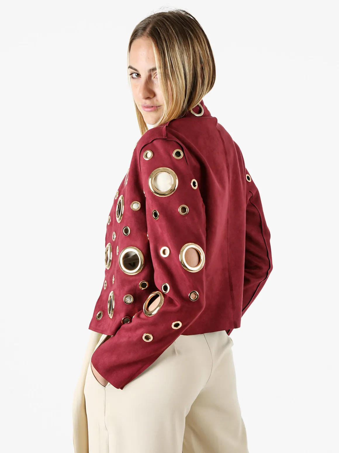 Solada Giacca donna in tessuto scamosciato con anelli - bordeaux