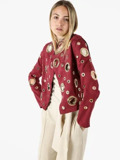 Solada Giacca donna in tessuto scamosciato con anelli - bordeaux