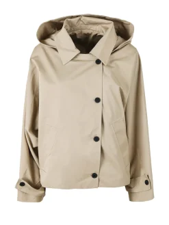 Solada Giacca donna oversize in cotone con maniche a pipistrello e cappuccio - khaki