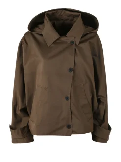 Solada Giacca donna oversize in cotone con maniche a pipistrello e cappuccio - moro