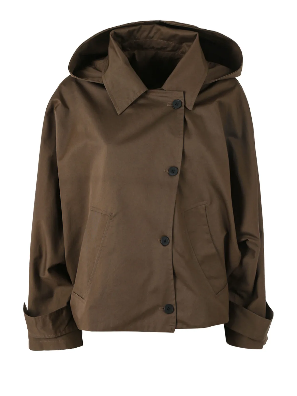 Solada Giacca donna oversize in cotone con maniche a pipistrello e cappuccio - moro