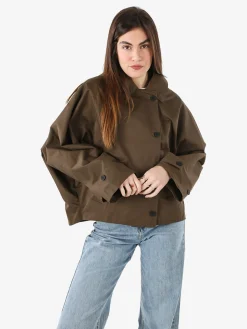 Solada Giacca donna oversize in cotone con maniche a pipistrello e cappuccio - moro