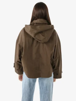 Solada Giacca donna oversize in cotone con maniche a pipistrello e cappuccio - moro