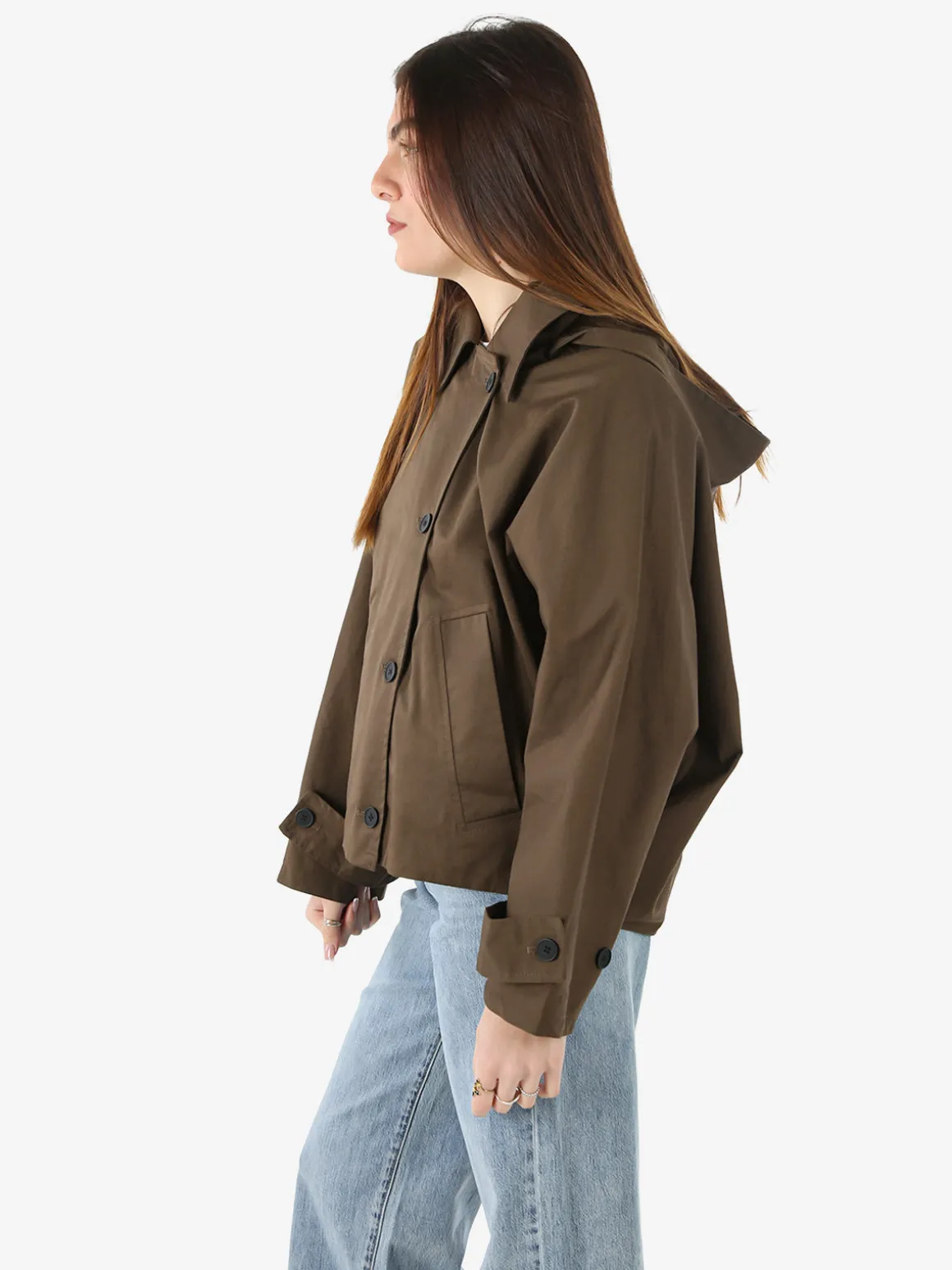 Solada Giacca donna oversize in cotone con maniche a pipistrello e cappuccio - moro