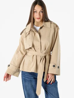 Solada Giacca donna oversize in cotone con micro borchie - khaki