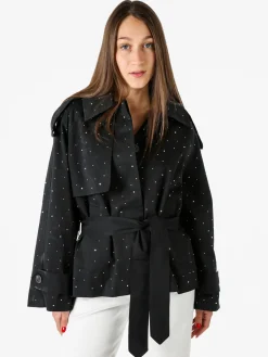Solada Giacca donna oversize in cotone con micro borchie - nero