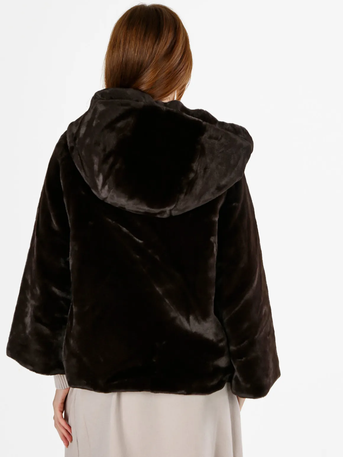 Solada Giacca donna oversize in ecopelliccia reversibile - moro