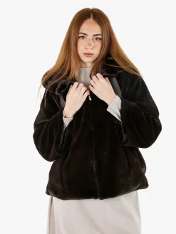 Solada Giacca donna oversize in ecopelliccia reversibile - moro