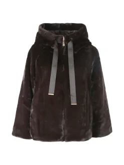 Solada Giacca donna oversize in ecopelliccia reversibile - moro
