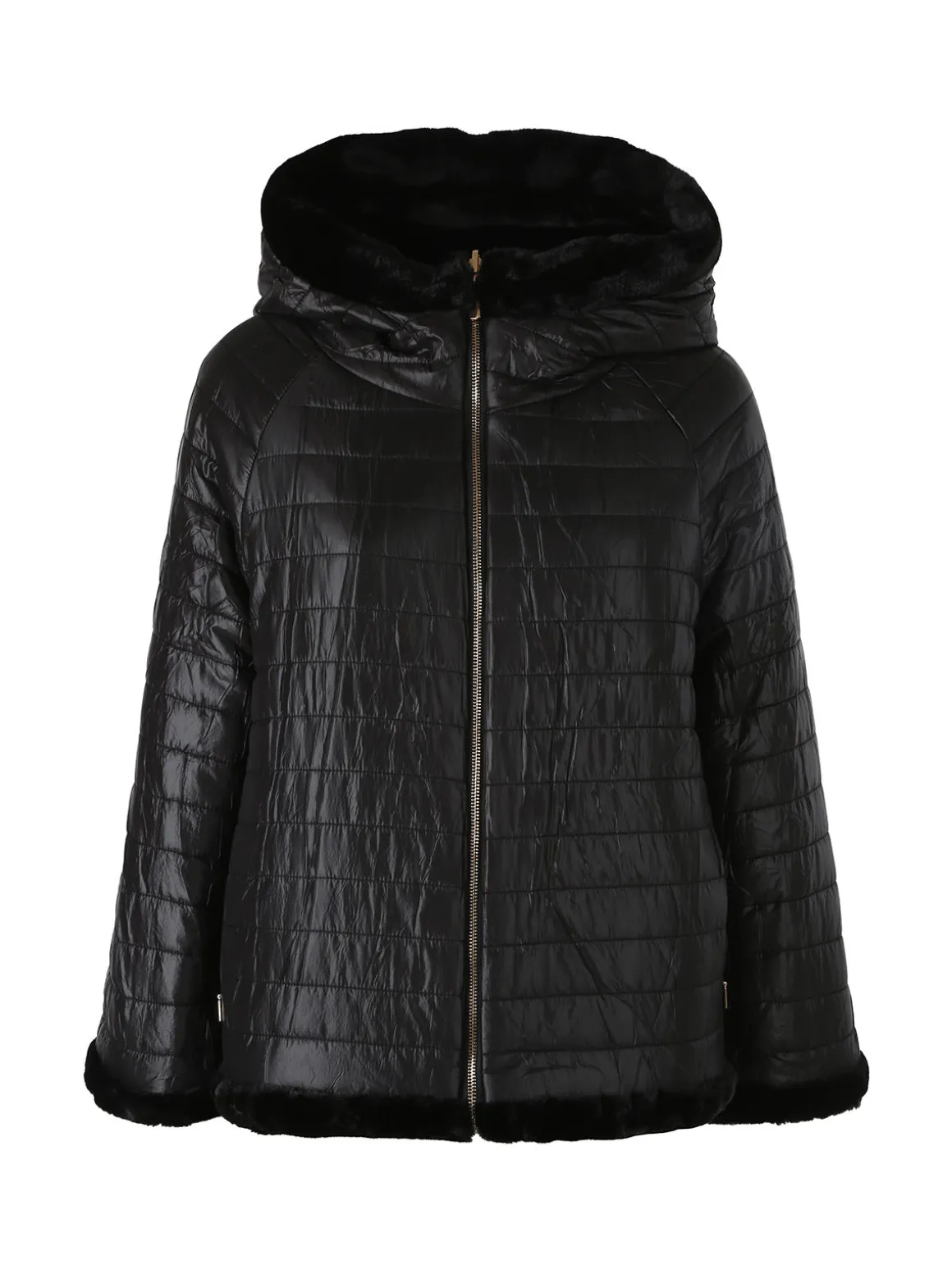 Solada Giacca donna oversize in ecopelliccia reversibile - nero