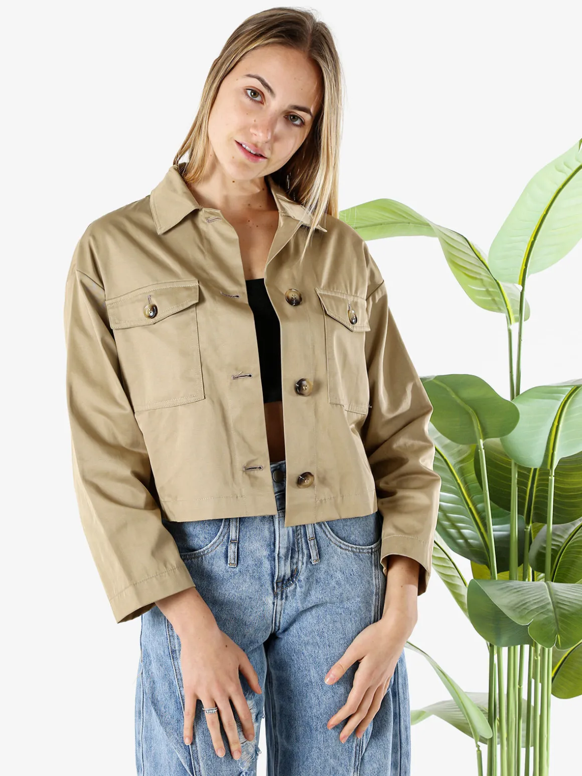 Solada Giacca donna oversize con bottoni - khaki