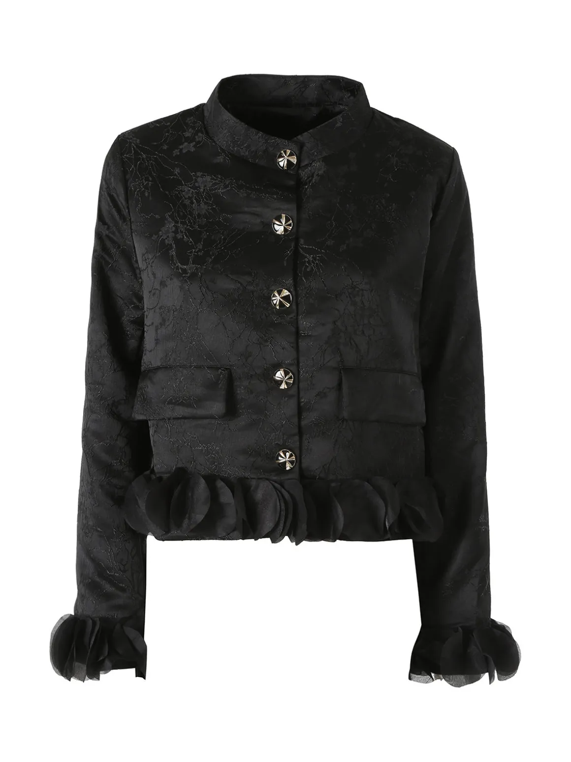 Solada Giacca elegante da donna con ricami e volant - nero