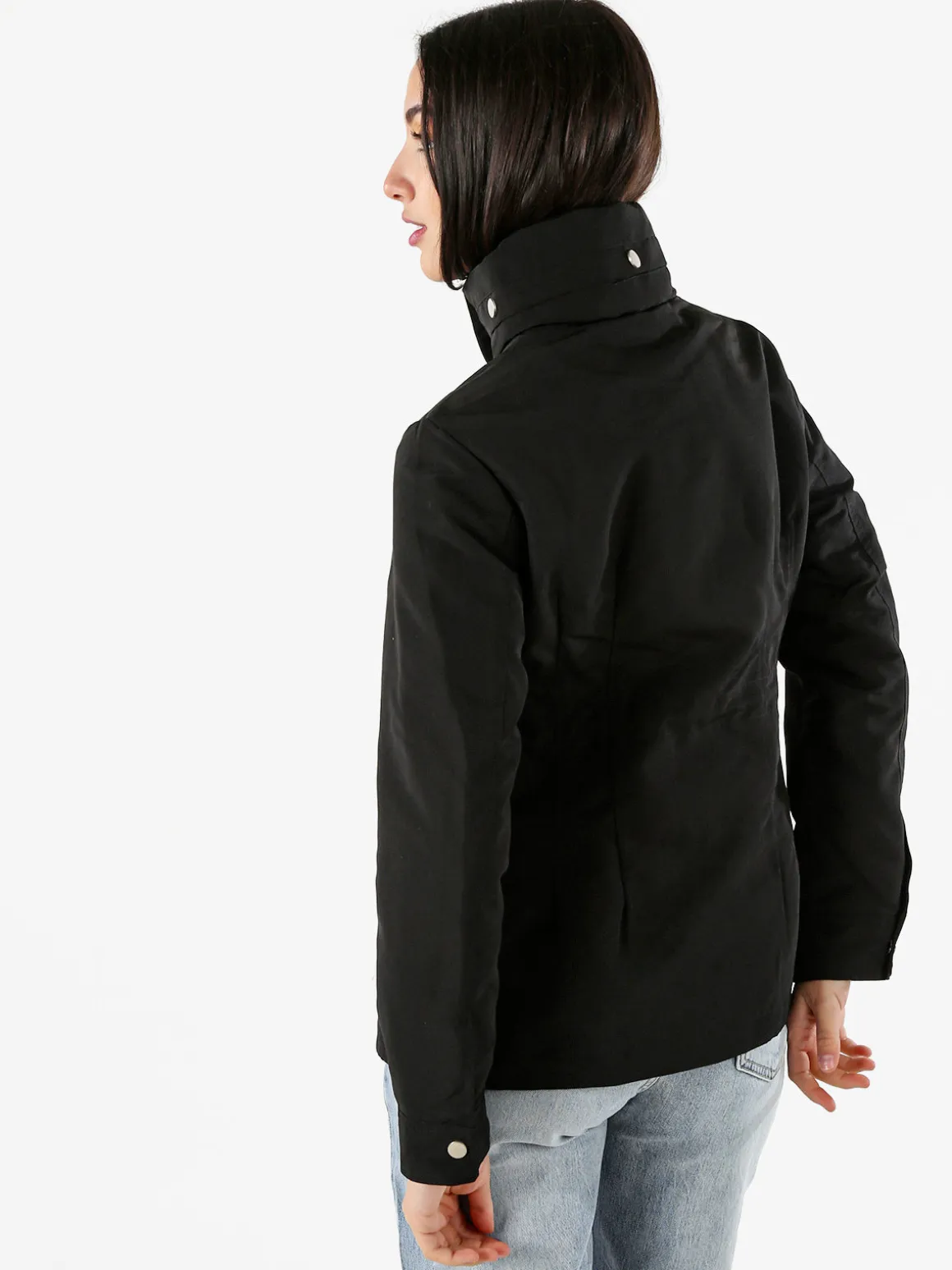 Solada Giacca impermeabile da donna con bottoni e zip - nero