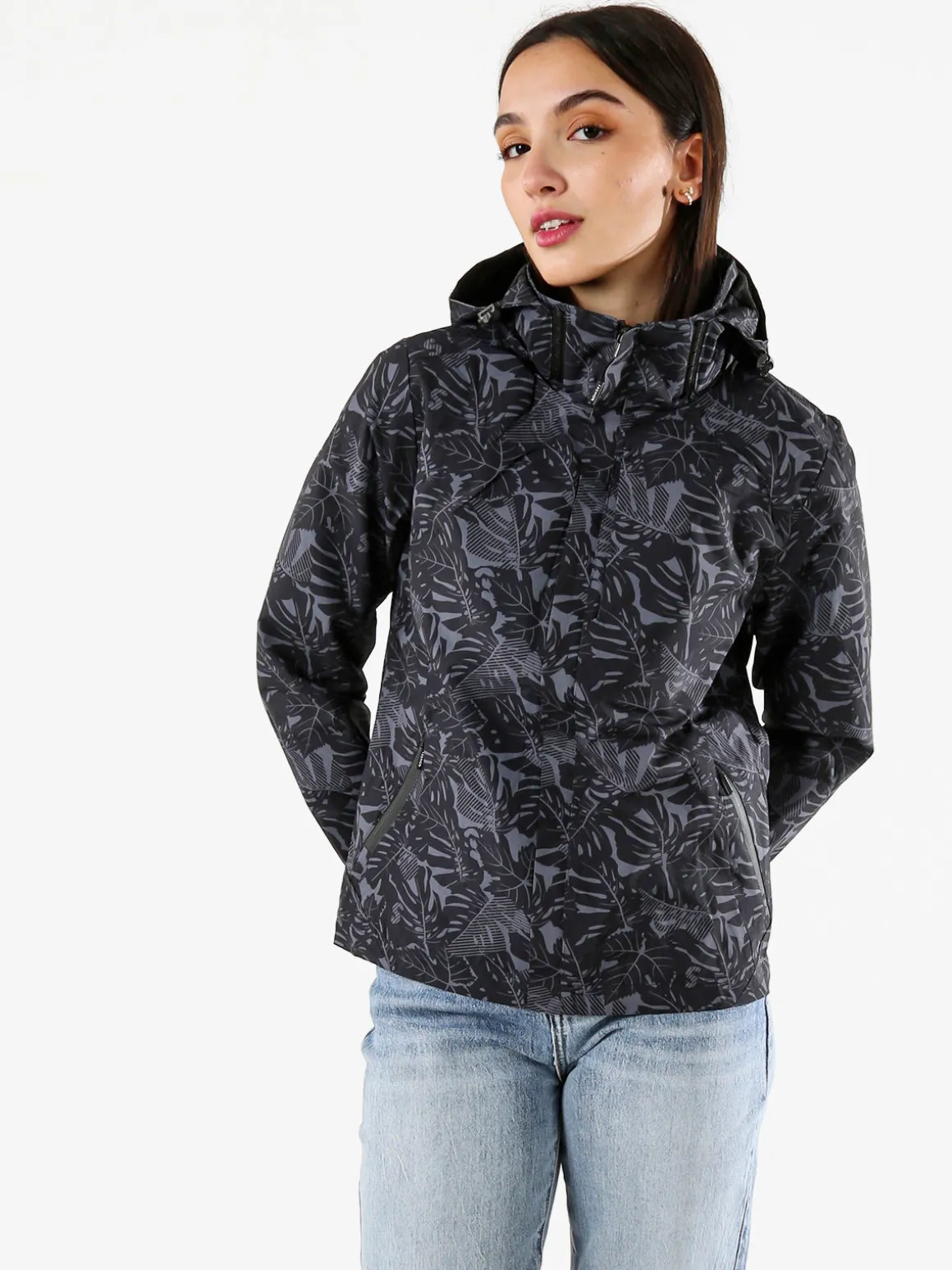Solada Giacca impermeabile da donna con cappuccio e zip - nero