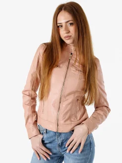 Solada Giacca in ecopelle da donna con zip - rosa