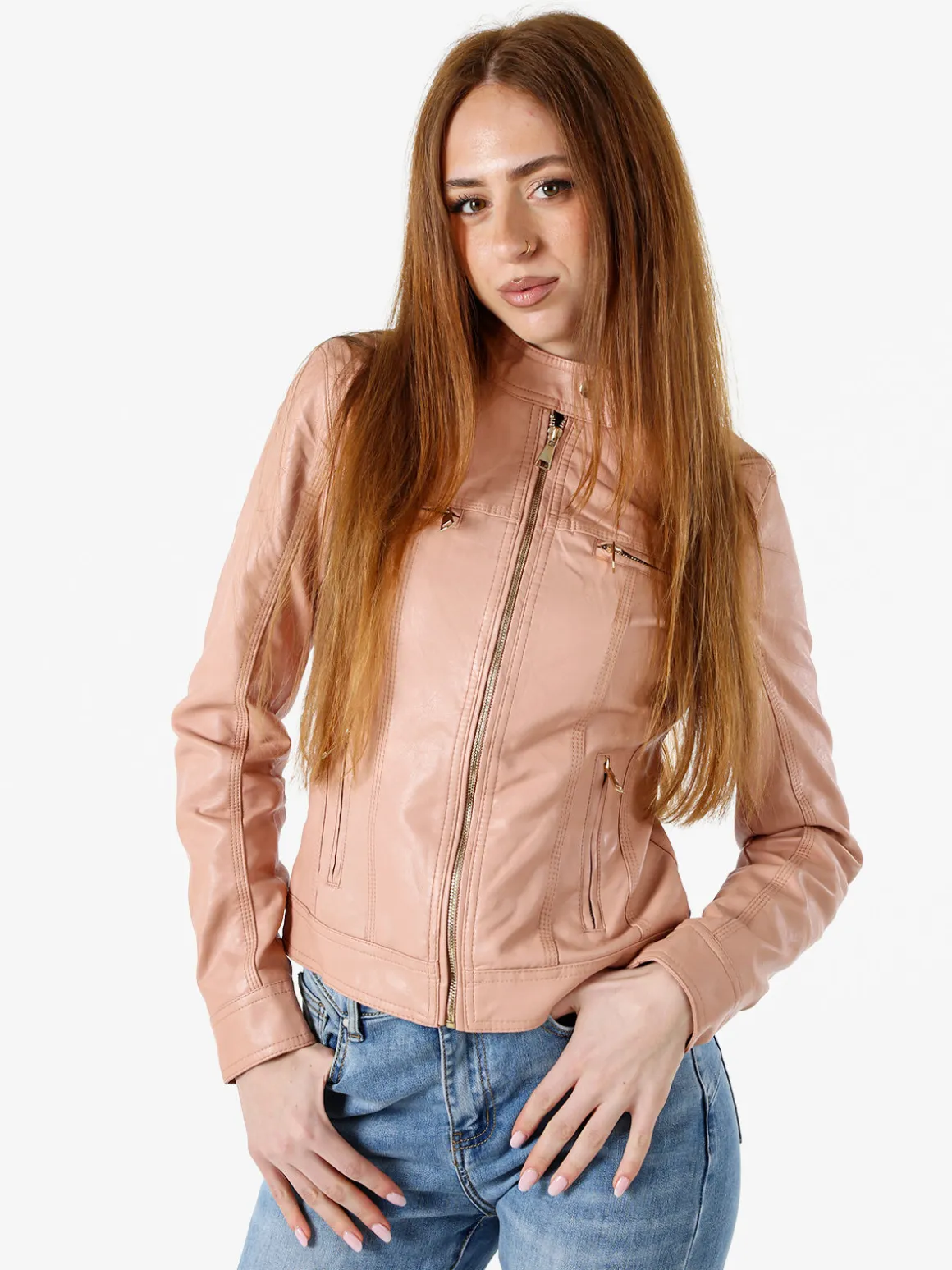 Solada Giacca in ecopelle da donna con zip - rosa