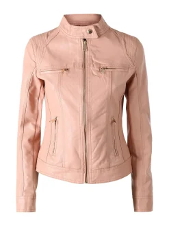 Solada Giacca in ecopelle da donna con zip - rosa