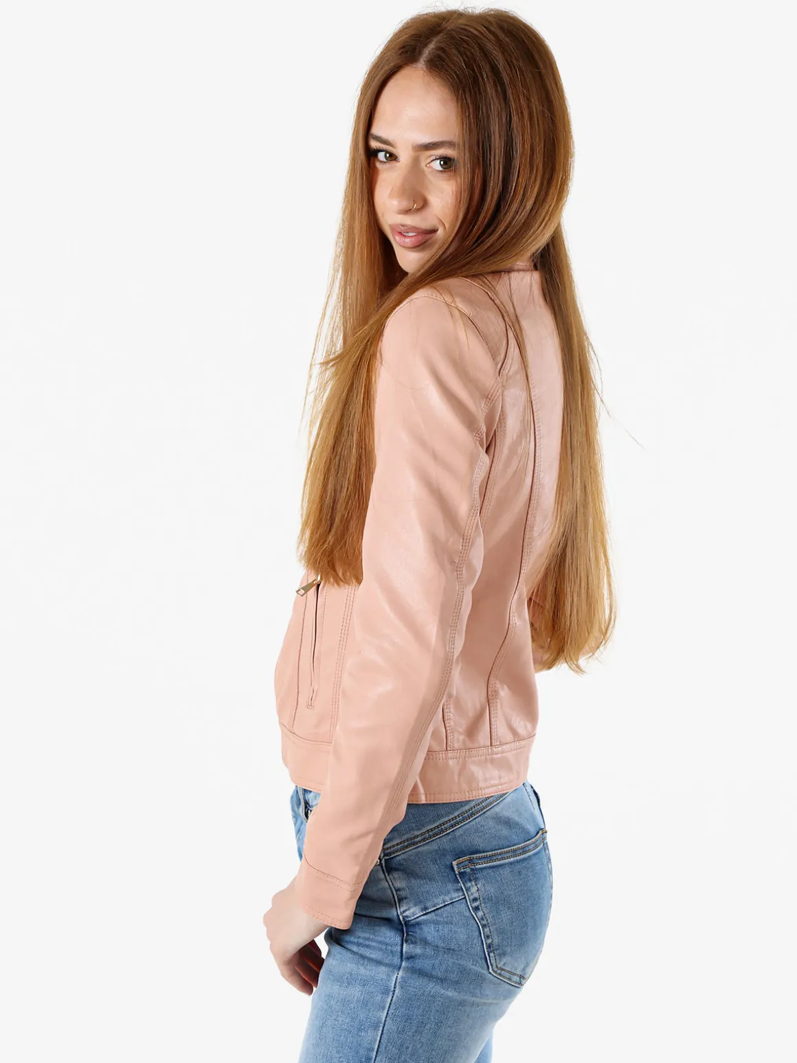 Solada Giacca in ecopelle da donna con zip - rosa