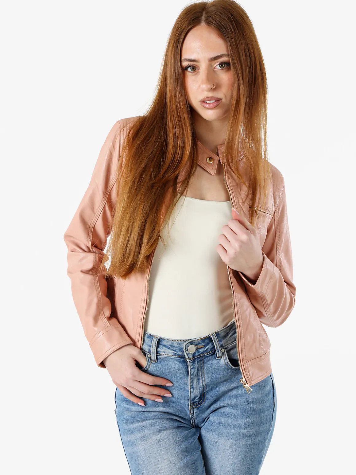 Solada Giacca in ecopelle da donna con zip - rosa
