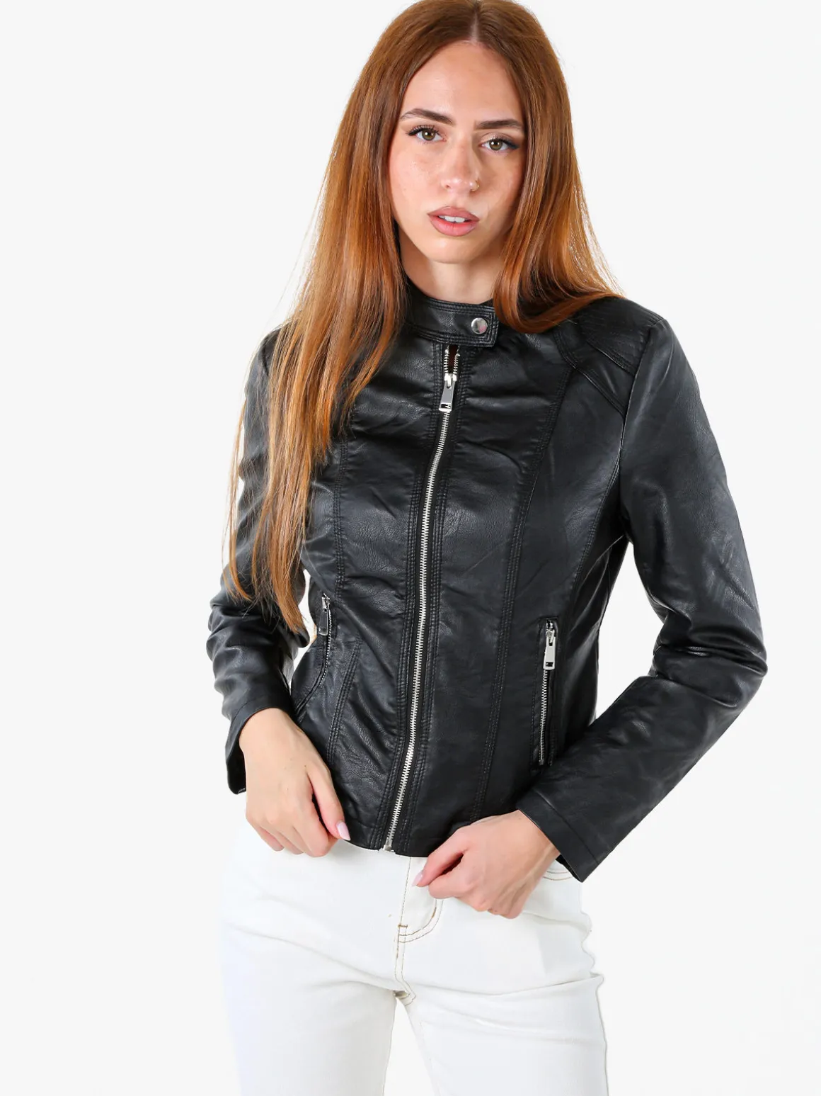 Solada Giacca in ecopelle da donna con zip - nero