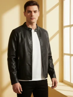 Solada Giacca in ecopelle da uomo con zip - nero
