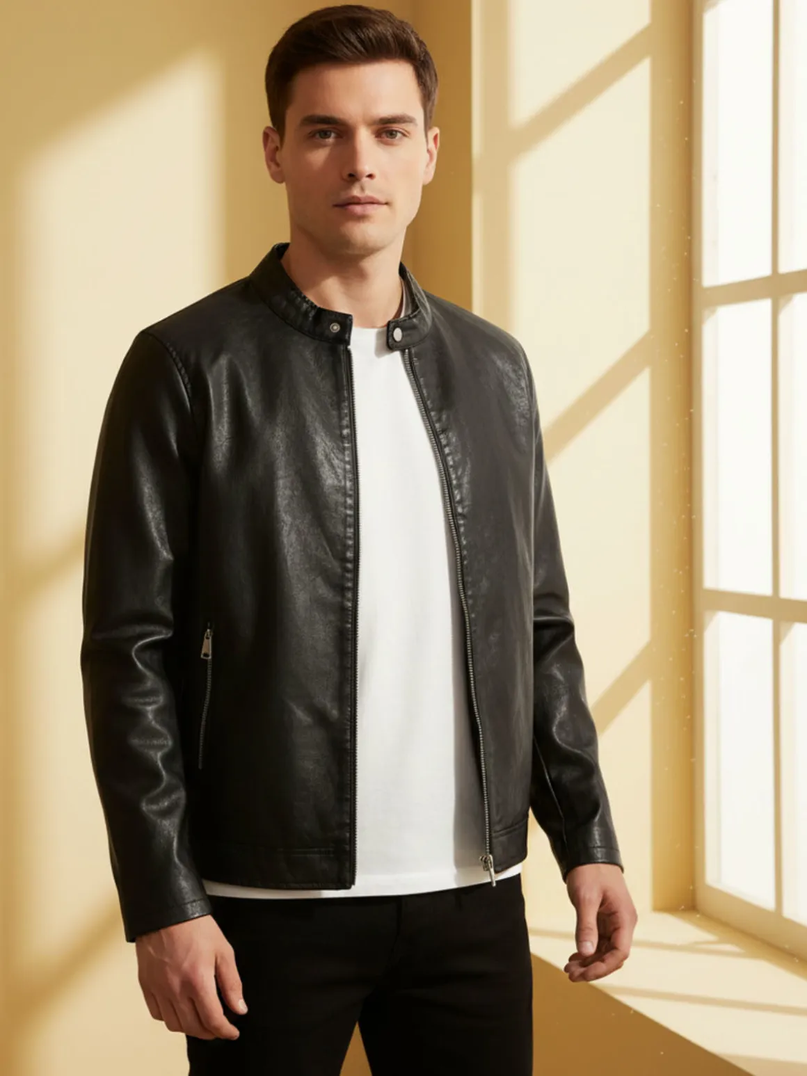Solada Giacca in ecopelle da uomo con zip - nero