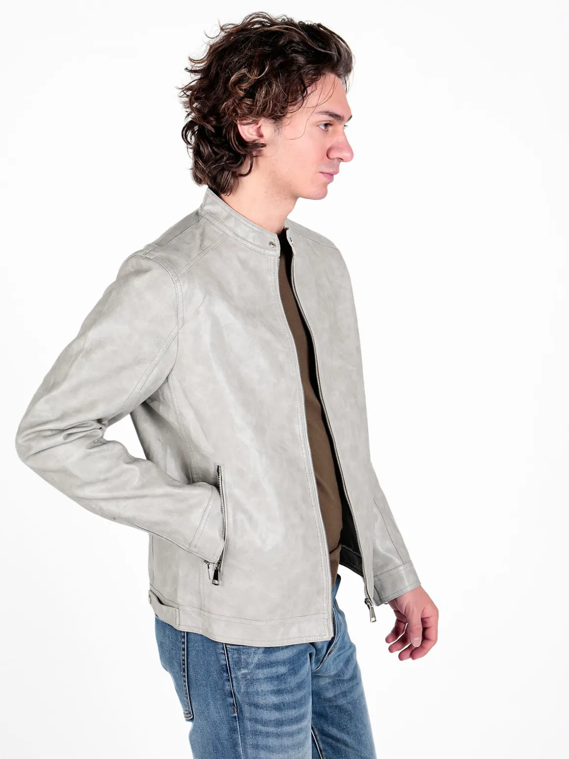 Solada Giacca in ecopelle da uomo con zip