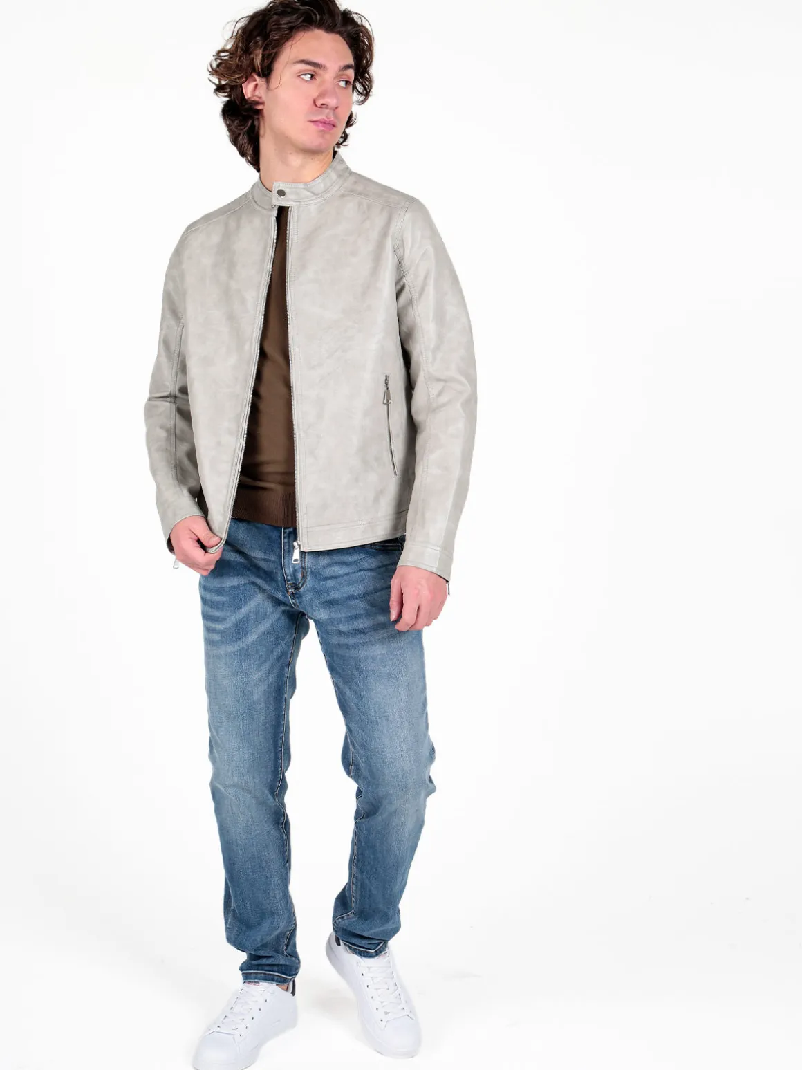 Solada Giacca in ecopelle da uomo con zip