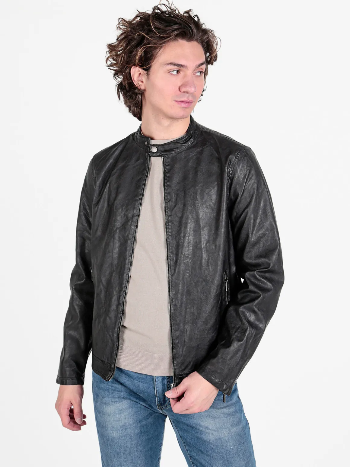 Solada Giacca in ecopelle da uomo con zip