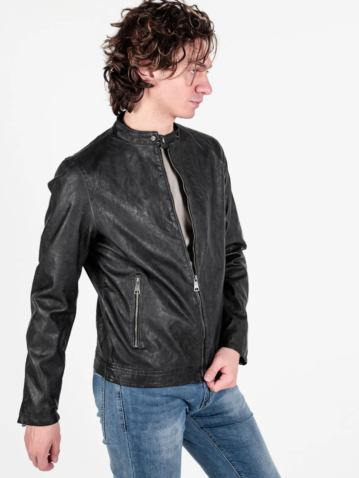 Solada Giacca in ecopelle da uomo con zip