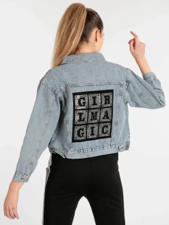 Solada Giacca in jeans donna con scritta dietro