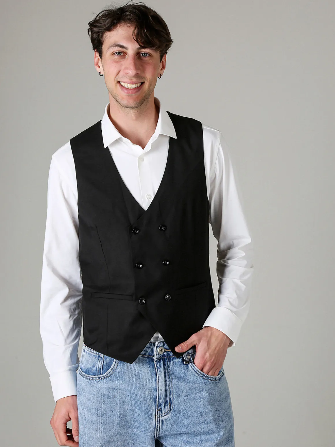 Solada Gilet classico da uomo con chiusura a doppiopetto - nero