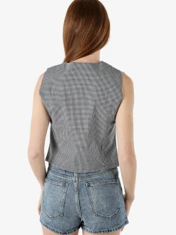 Solada Gilet da donna in cotone con stampa a quadretti - nero