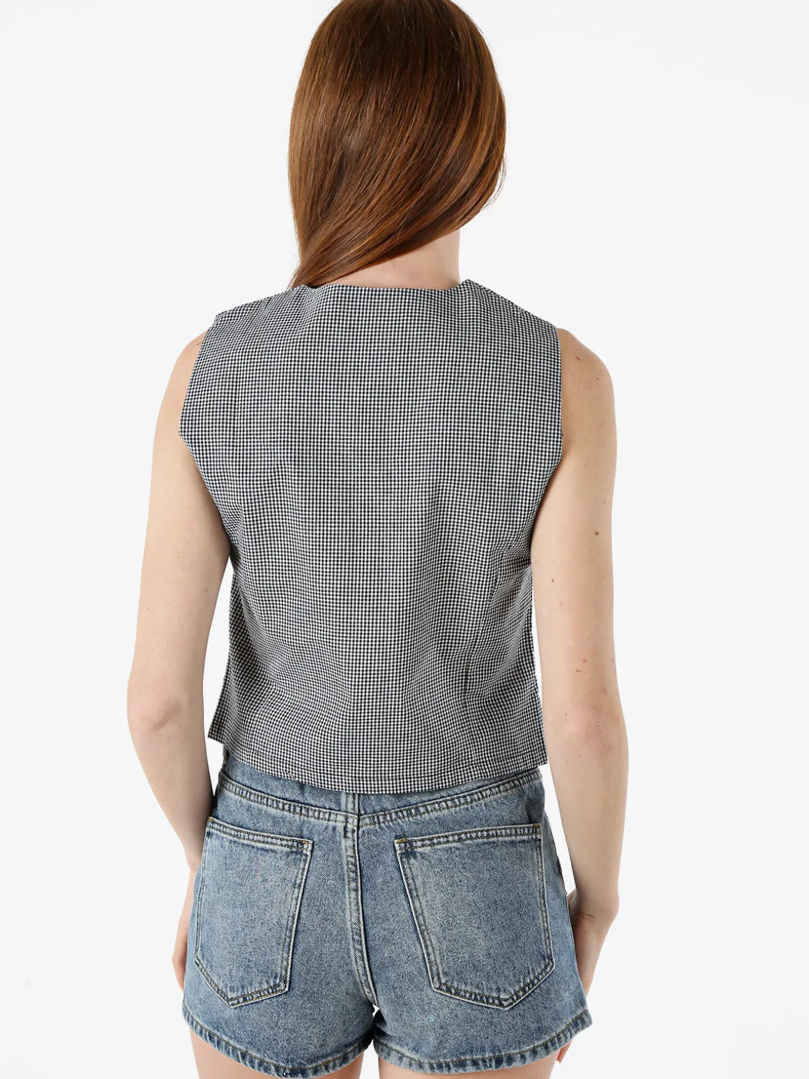 Solada Gilet da donna in cotone con stampa a quadretti - nero