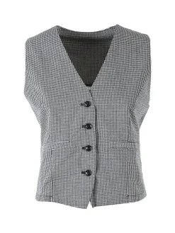Solada Gilet da donna in cotone con stampa a quadretti - nero