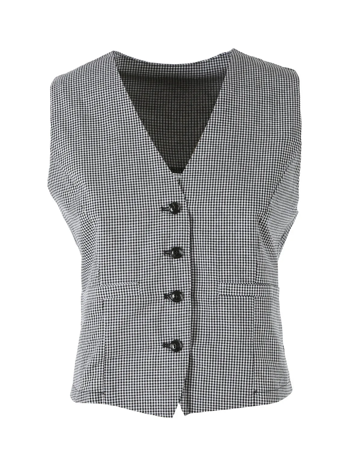 Solada Gilet da donna in cotone con stampa a quadretti - nero