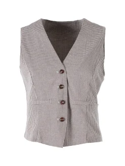 Solada Gilet da donna in cotone con stampa a quadretti - coffe