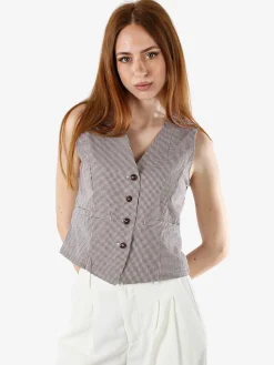 Solada Gilet da donna in cotone con stampa a quadretti - coffe