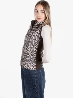 Solada Gilet donna animalier imbottito reversibile - marrone