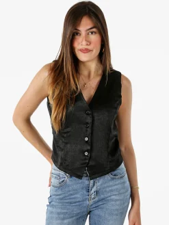 Solada Gilet donna classico effetto lucido - nero