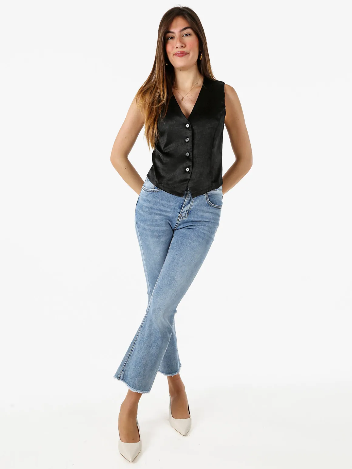 Solada Gilet donna classico effetto lucido - nero