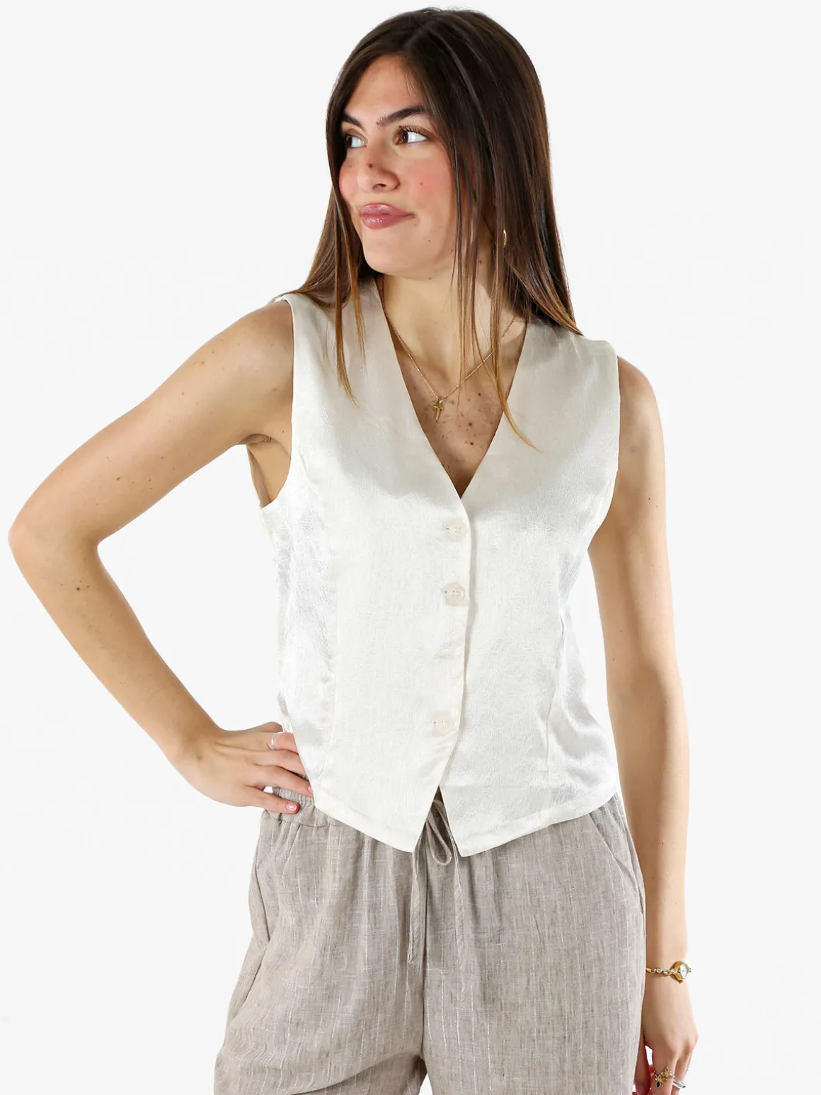 Solada Gilet donna classico effetto lucido - bianco