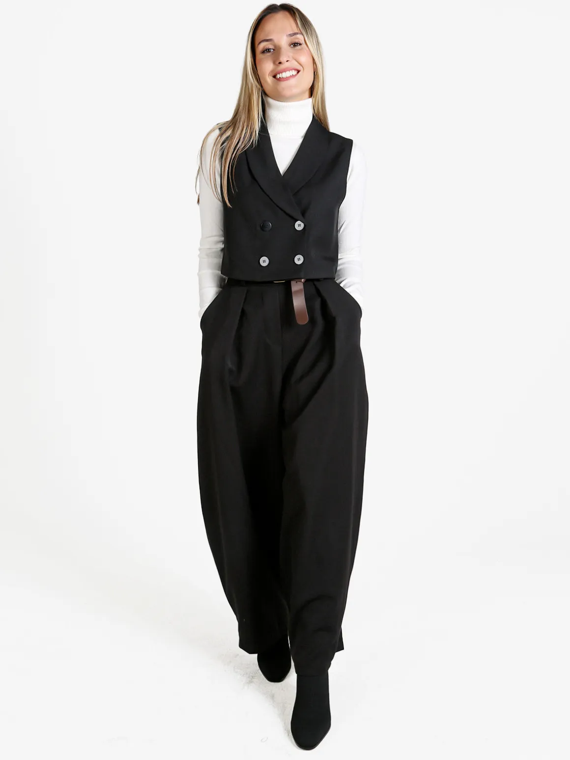 Solada Gilet donna crop a doppiopetto - nero