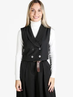 Solada Gilet donna crop a doppiopetto - nero